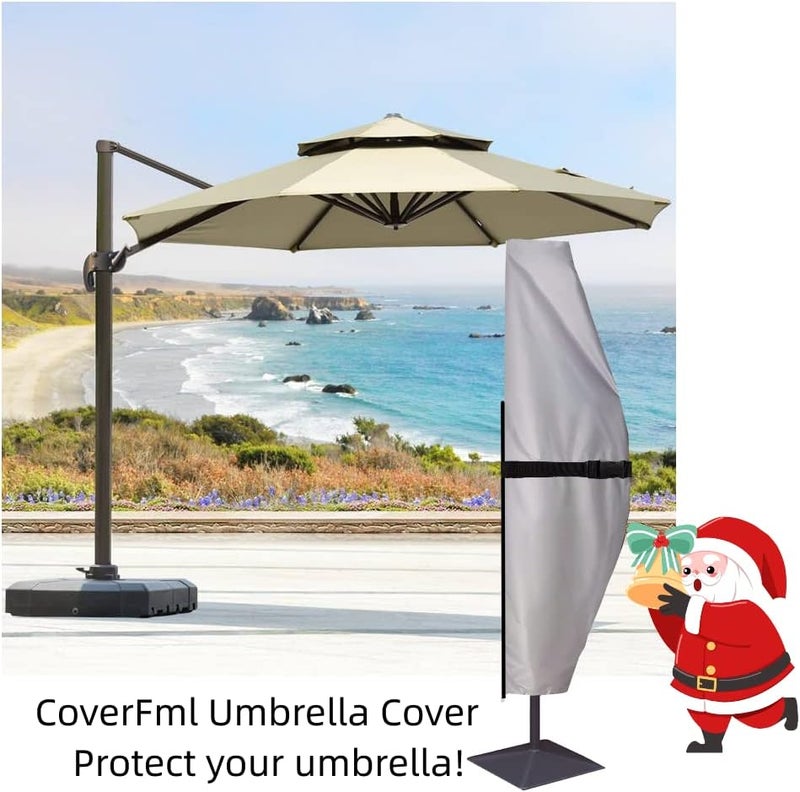 CoverFml Patio Umbrella Cover, Outdoor Offset Banana Style Cover, Fits Cantilever Offset Umbrella, 420D Waterproof UV-resistant, 12- 18Ft, With Rod - Image 5